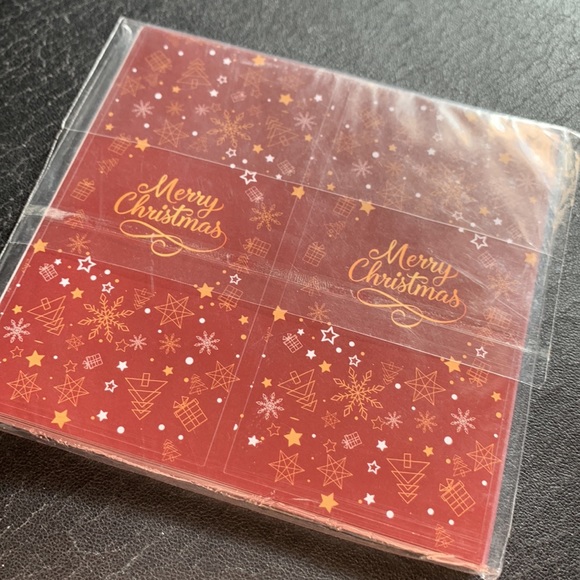 50Pk 2x4” Merry Christmas Stickers Burgundy with Gold Lettering & Snowflakes - Picture 5 of 5